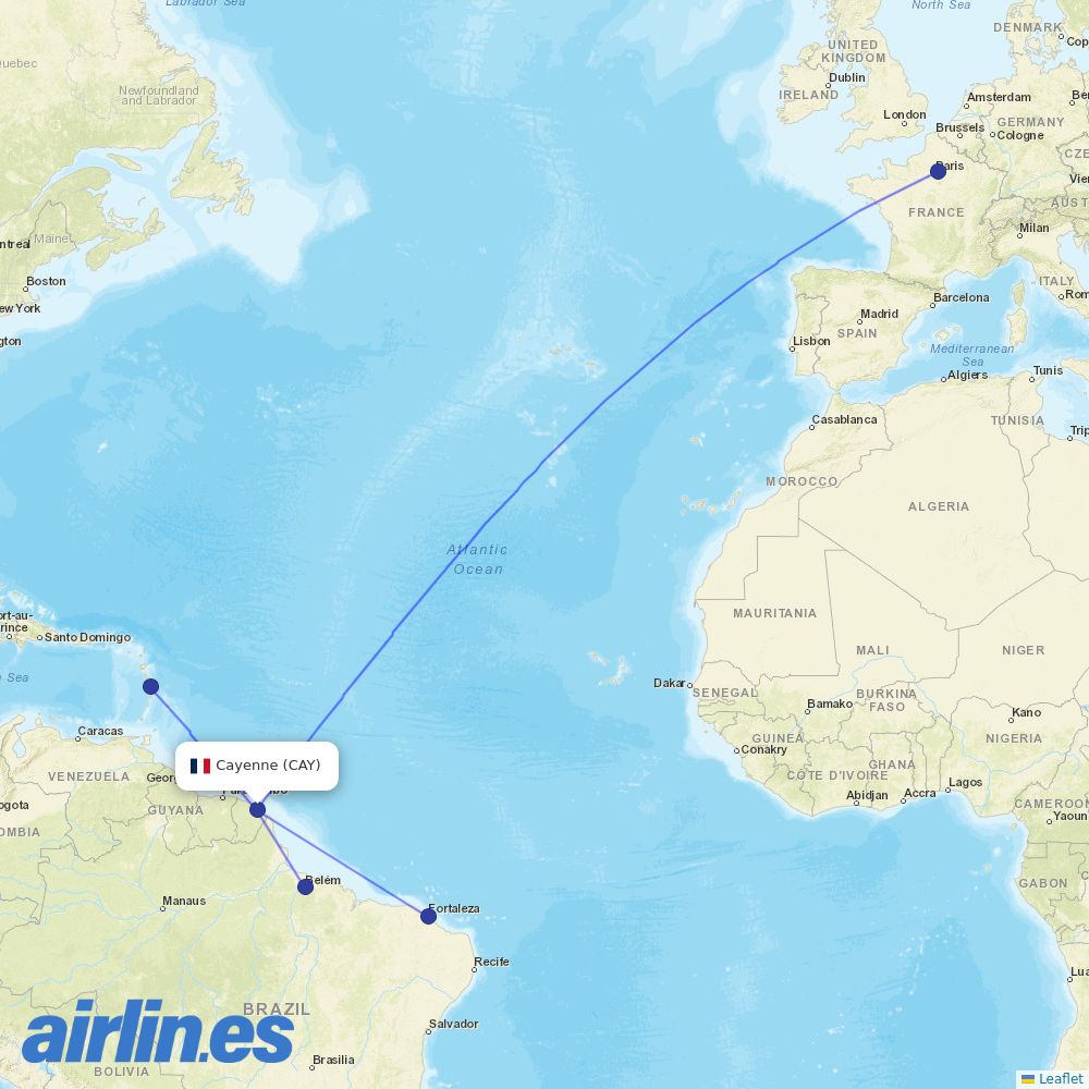 Air France from Rochambeau destination map