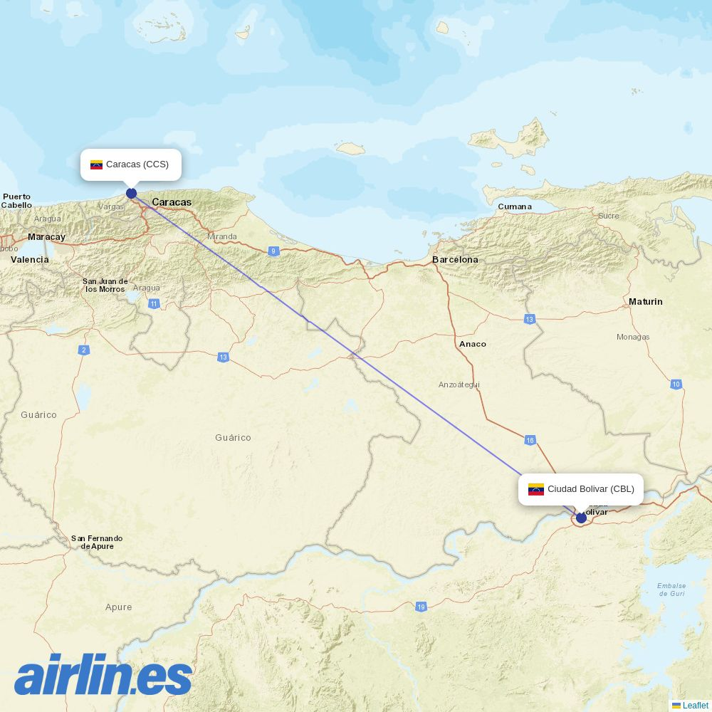 Rutaca Airlines at CBL route map
