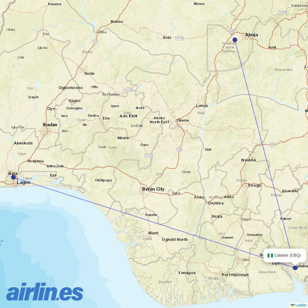 Ibom Air at CBQ route map