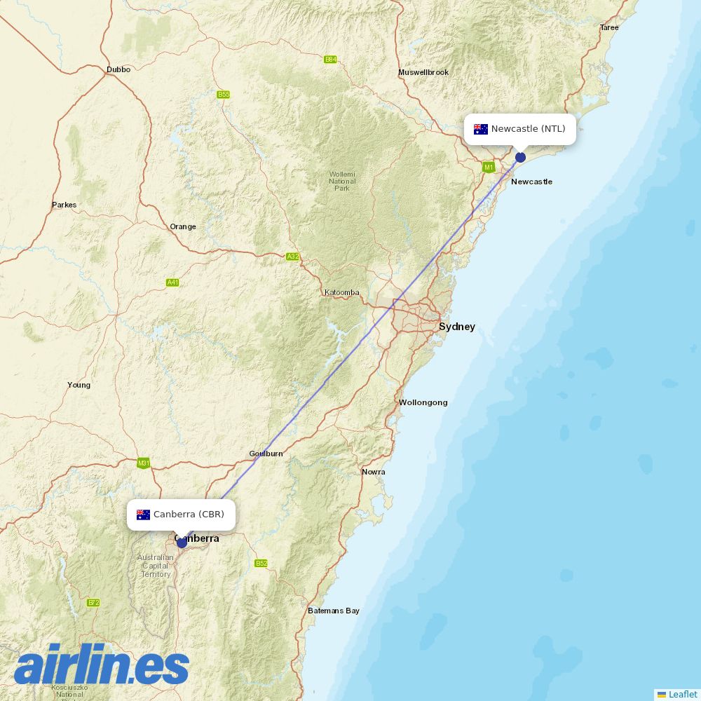 FlyPelican at CBR route map