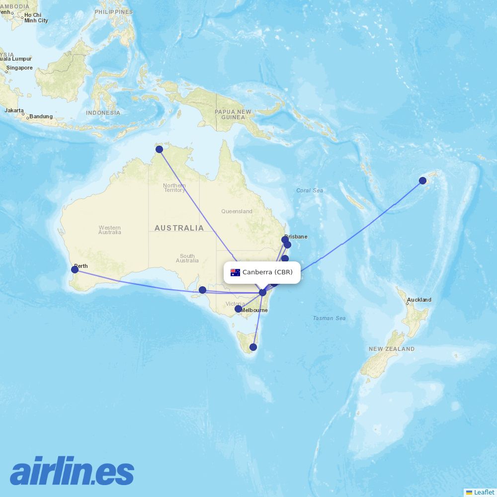 Jetstar from Canberra destination map