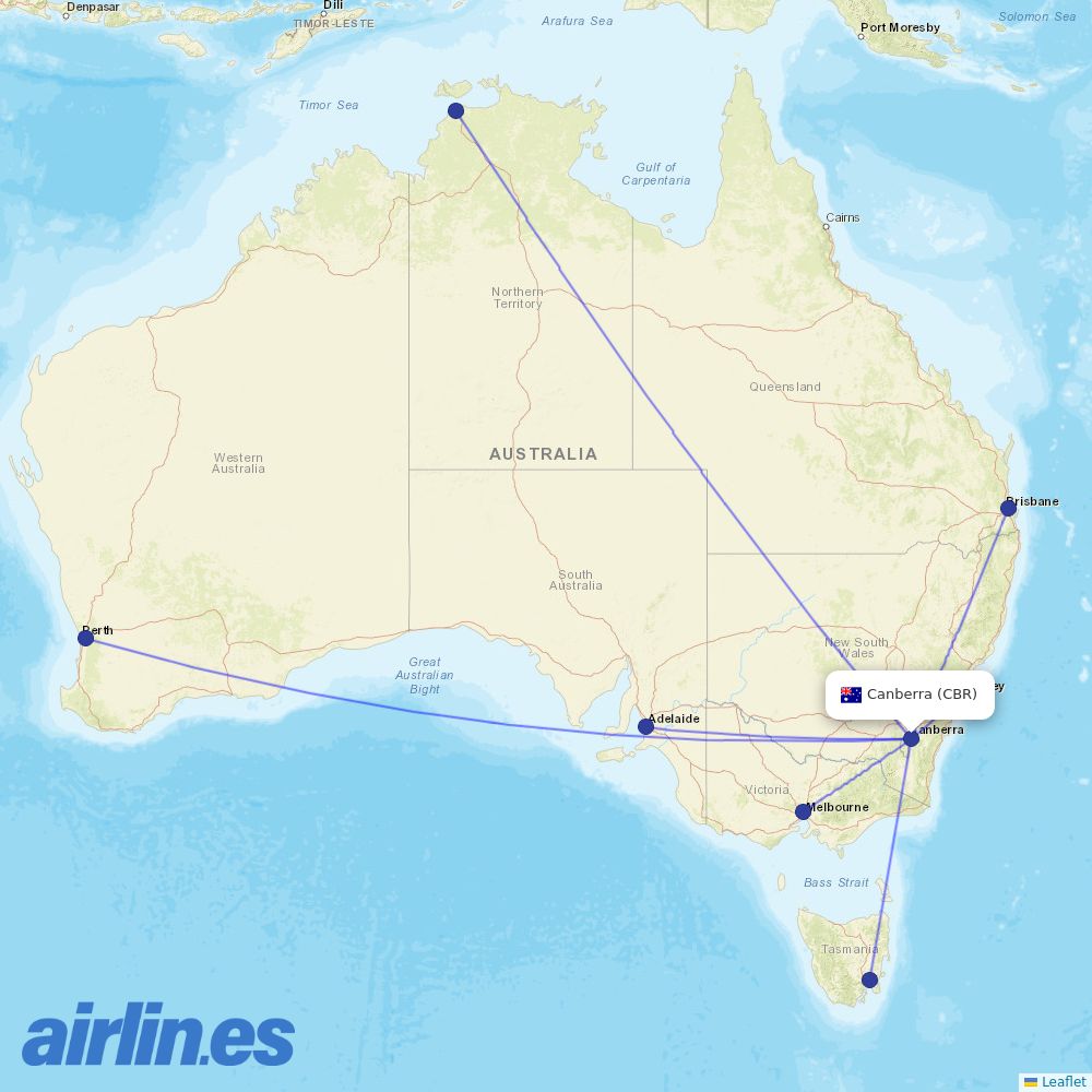 Qantas at CBR route map