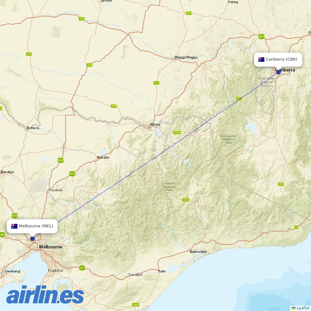 Qatar Airways from Canberra destination map