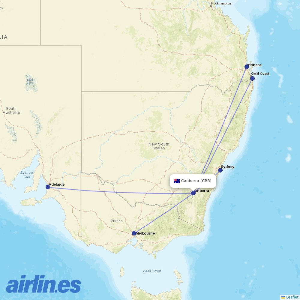 Virgin Australia at CBR route map