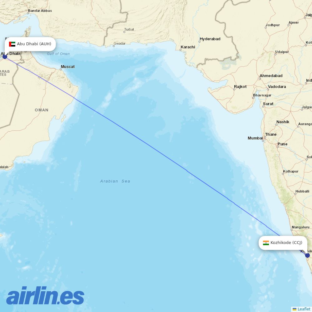 Air Arabia Abu Dhabi at CCJ route map