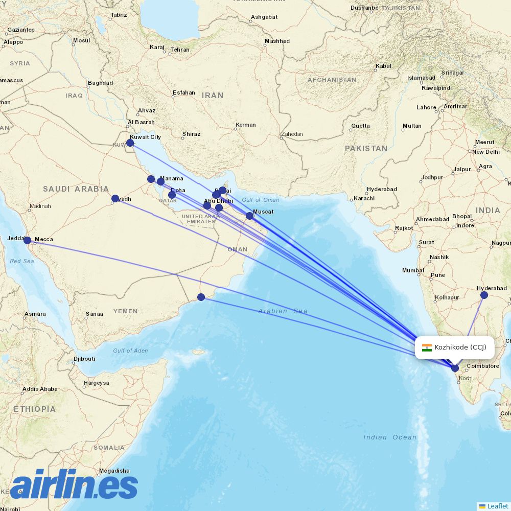 Air India Express at CCJ route map