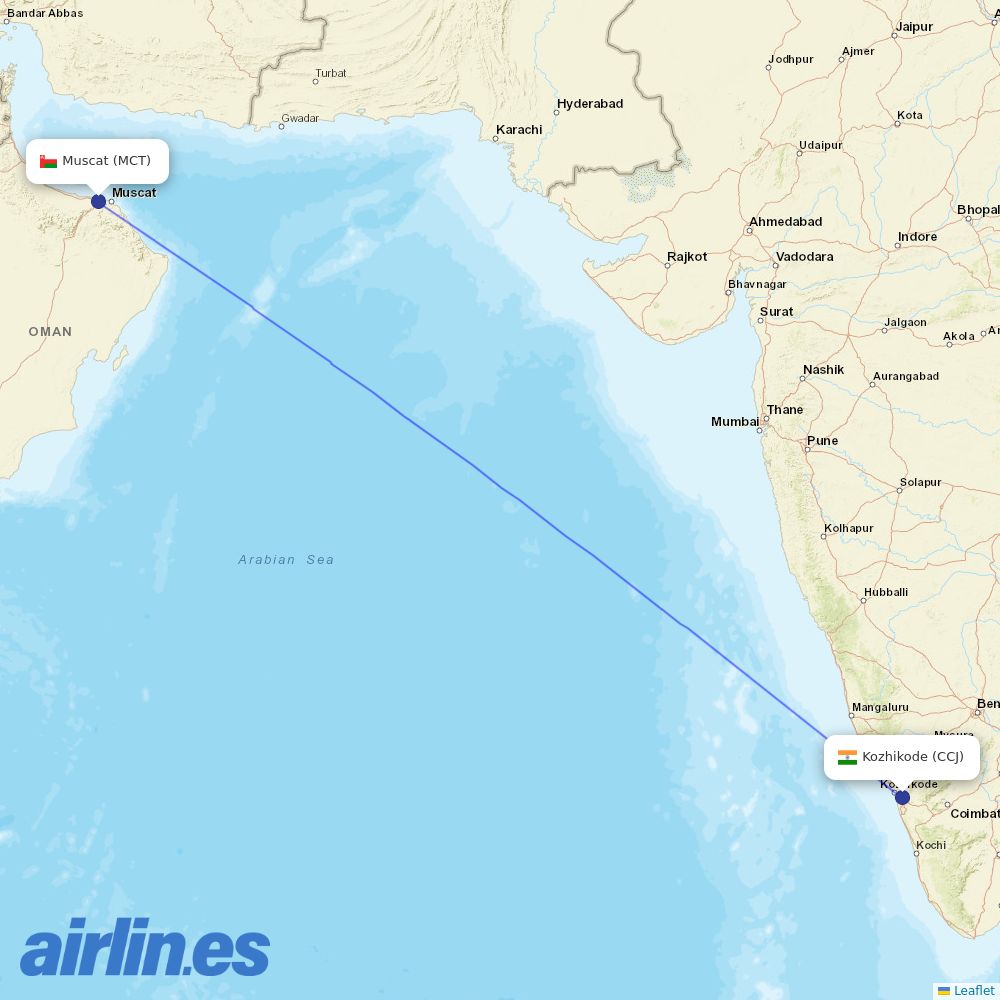 Salam Air at CCJ route map