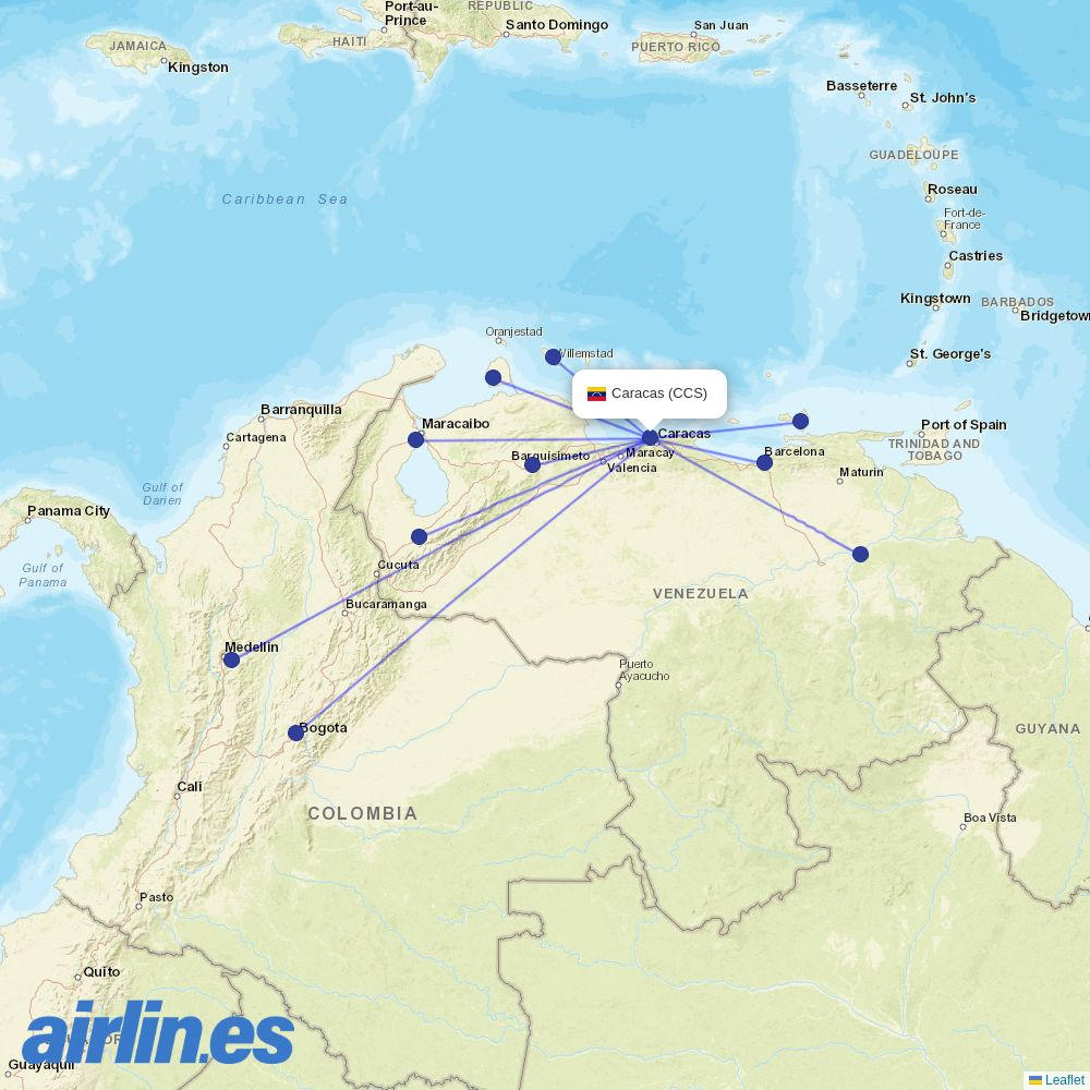 Avior Airlines from Simon Bolivar International destination map