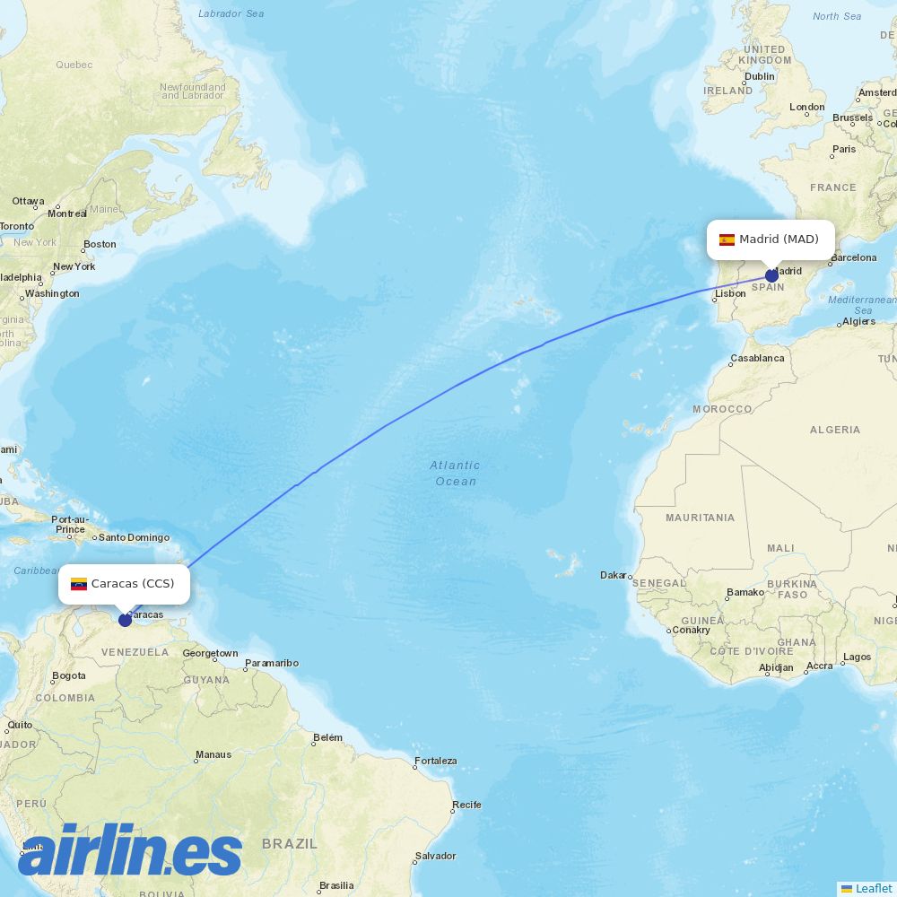 Air Europa from Simon Bolivar International destination map