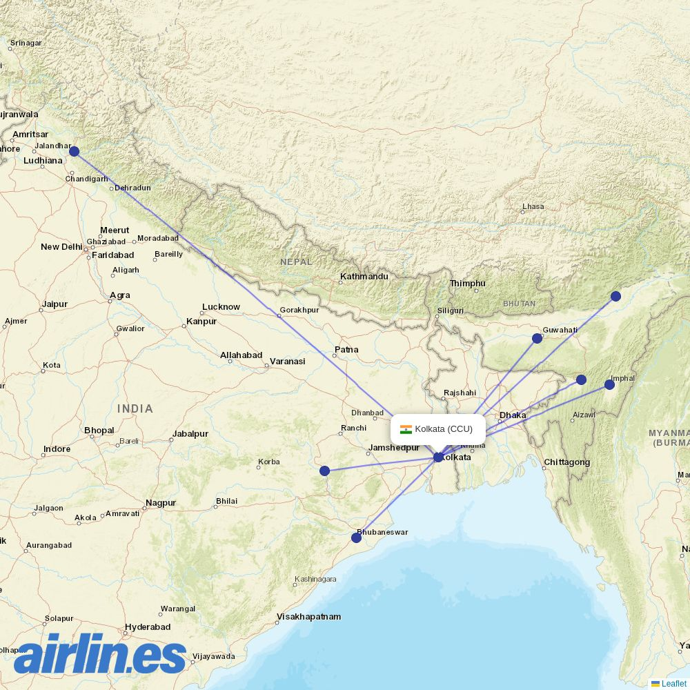 Alliance Air from Kolkata Netaji Subhas Chandra Bose Intl Airport destination map