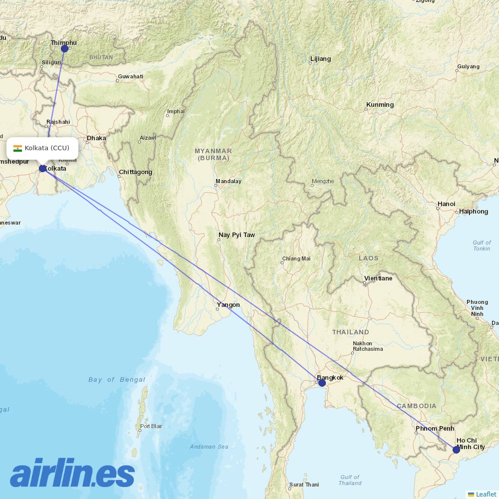 Bhutan Airlines at CCU route map