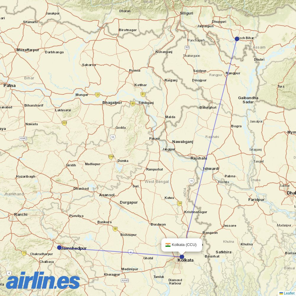 IndiaOne Air at CCU route map
