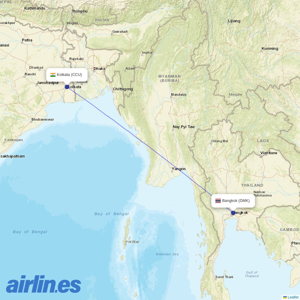 Thai Lion Air from Kolkata Netaji Subhas Chandra Bose Intl Airport destination map