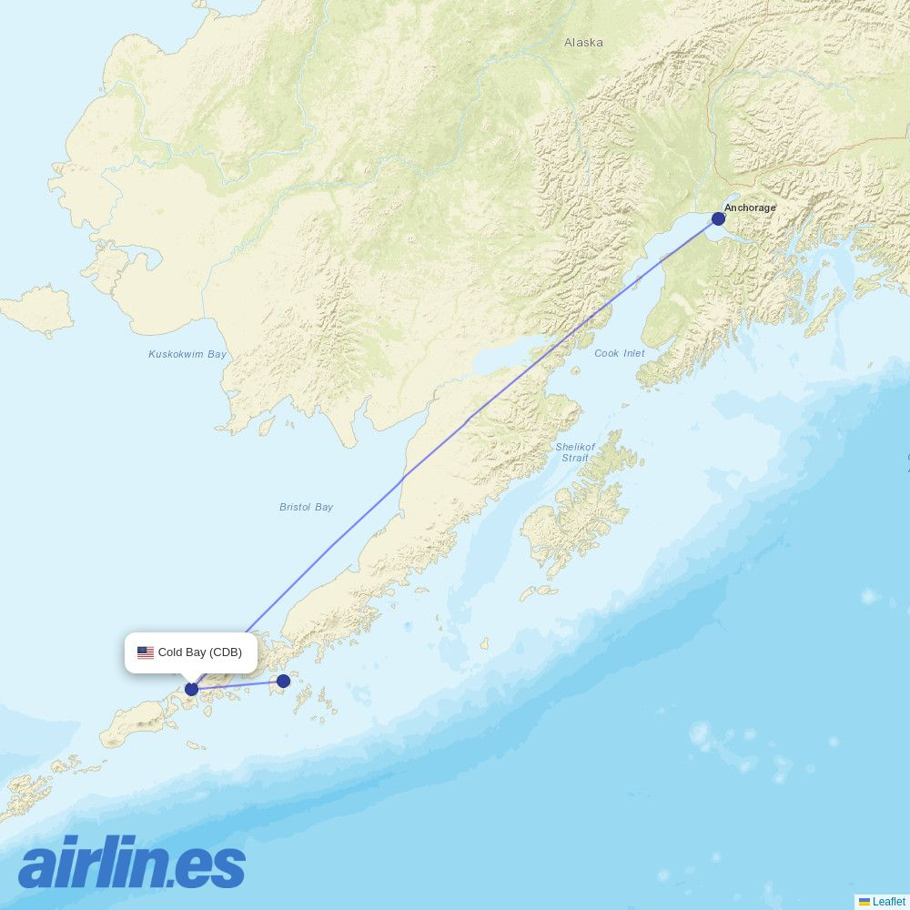 Aleutian Airways from Cold Bay destination map