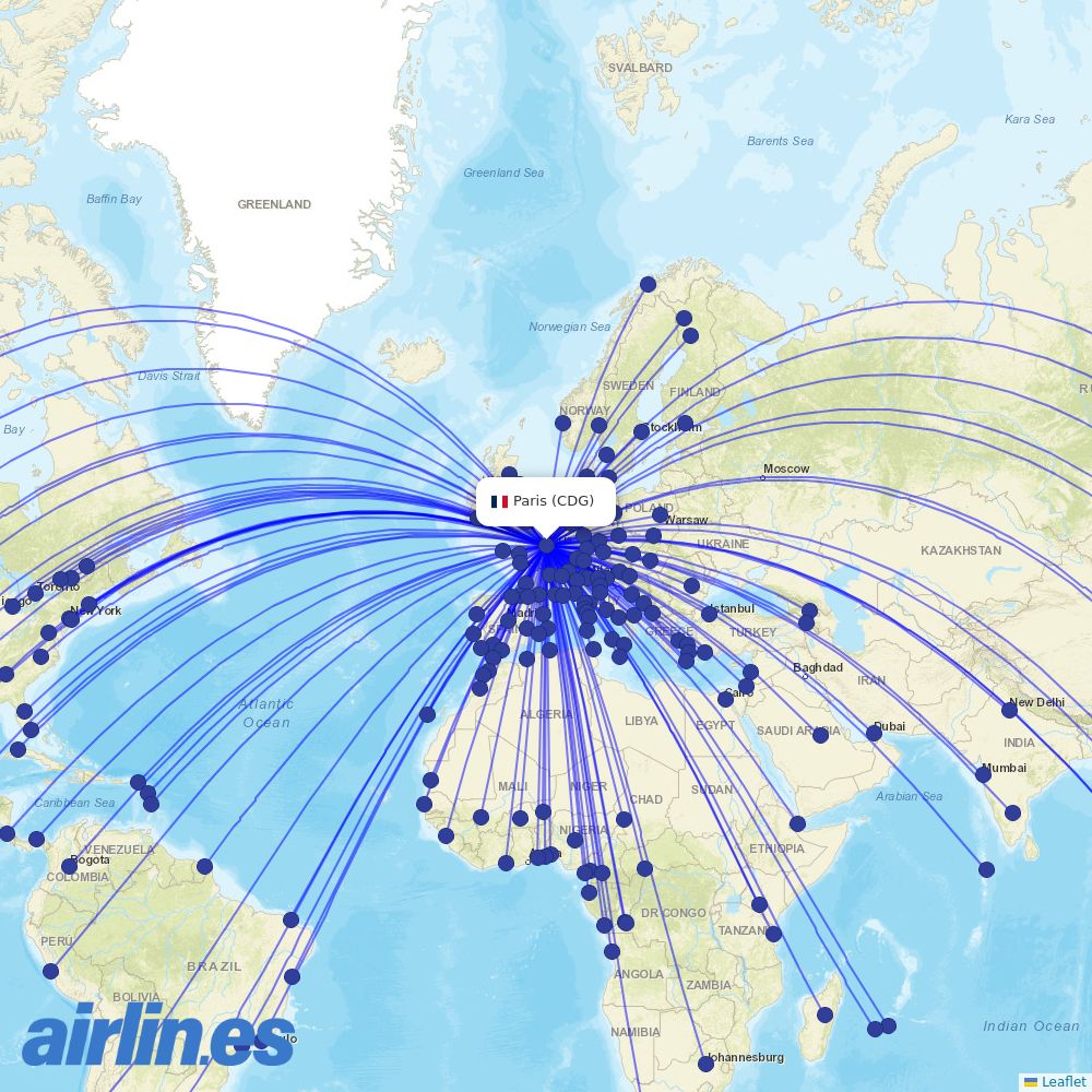 Air France at CDG route map