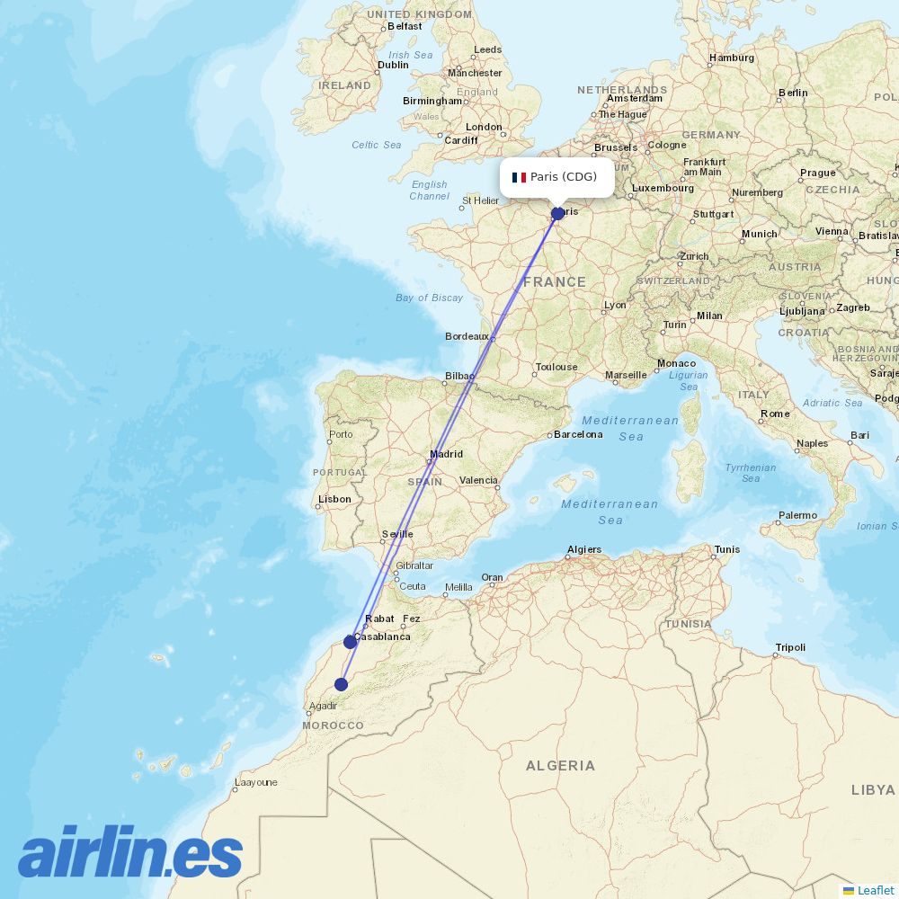 Royal Air Maroc at CDG route map