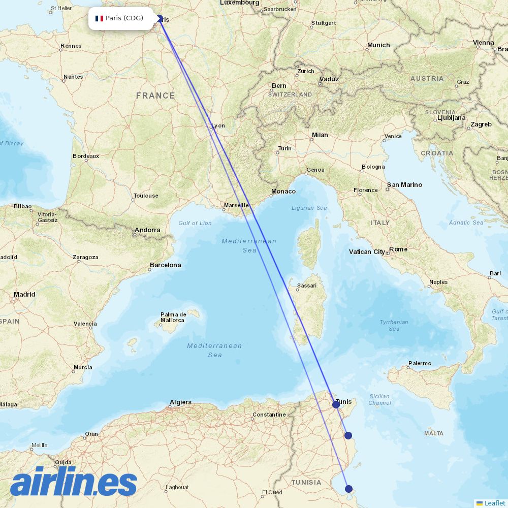 Nouvelair at CDG route map