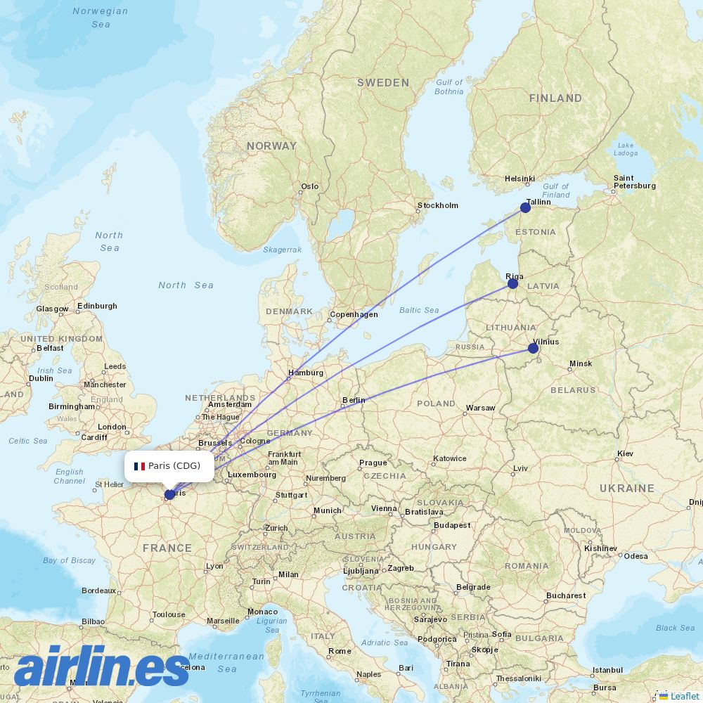 Air Baltic at CDG route map