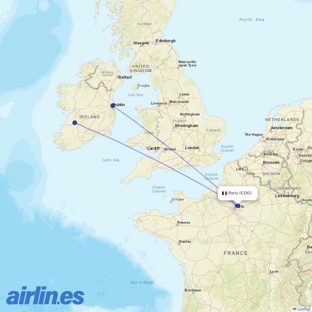 Aer Lingus at CDG route map