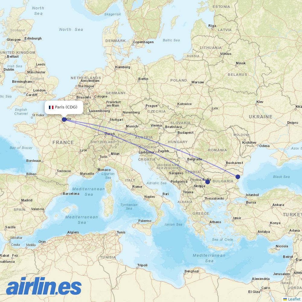Bulgaria Air at CDG route map