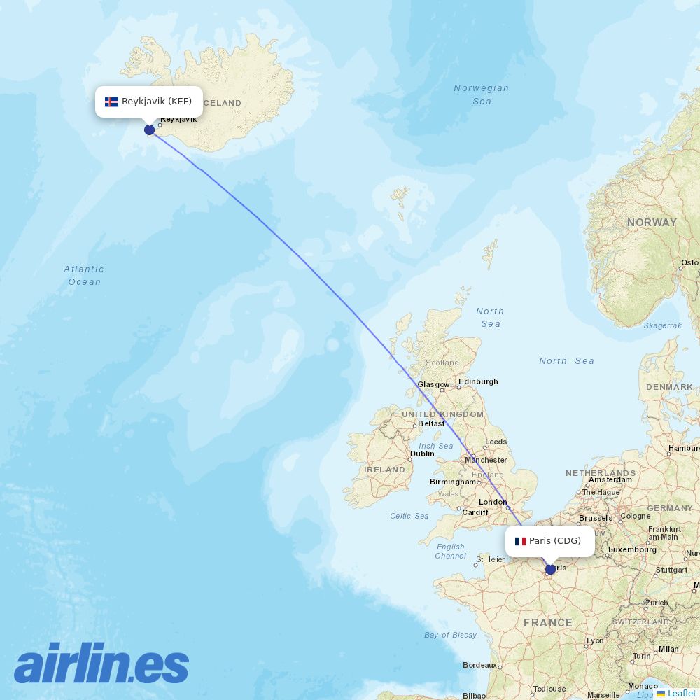 Icelandair at CDG route map