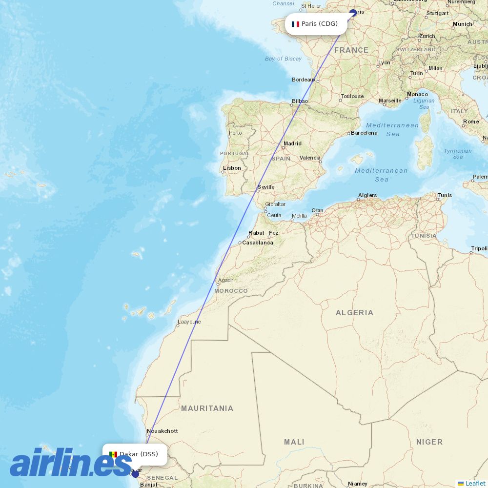 Air Senegal at CDG route map
