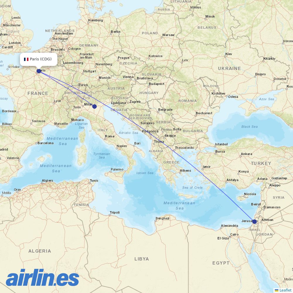 Arkia at CDG route map