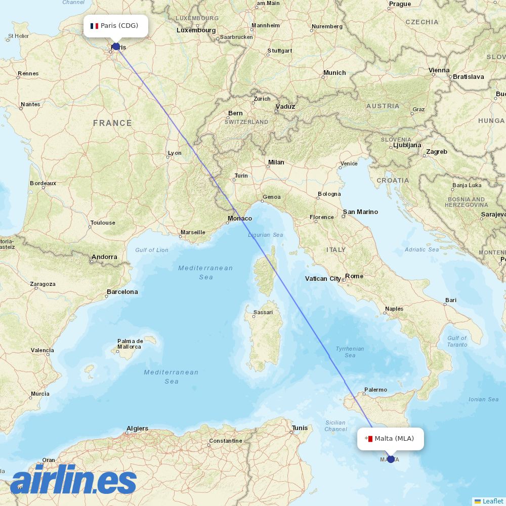 KM Malta Airlines at CDG route map