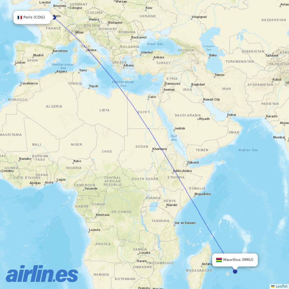 Air Mauritius at CDG route map