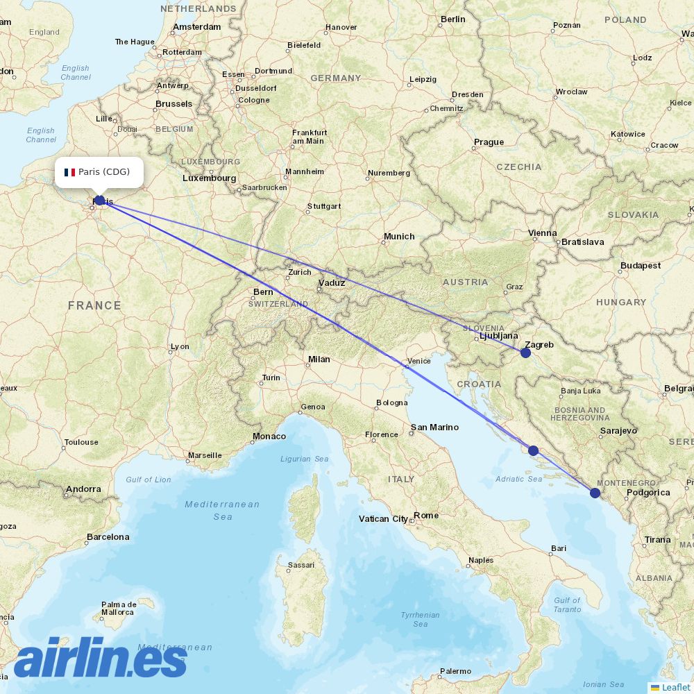 Croatia Airlines at CDG route map