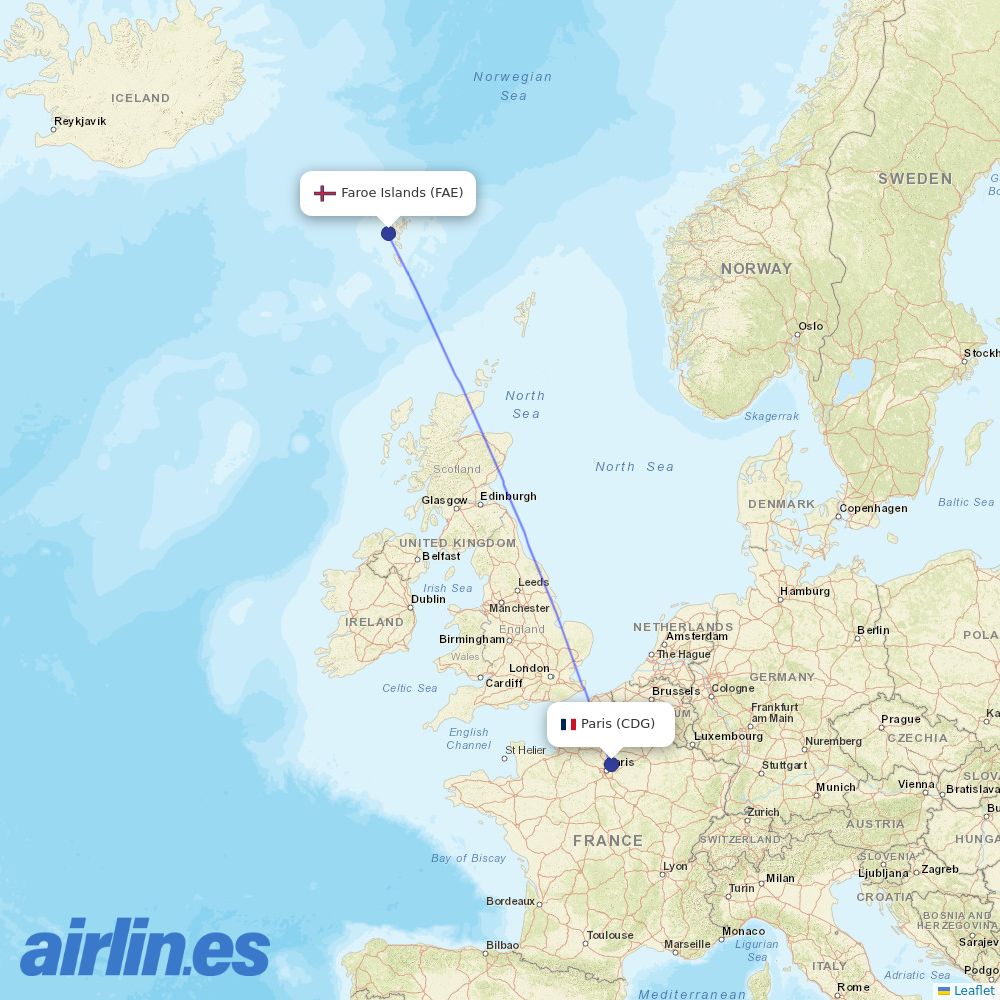 Atlantic Airways at CDG route map