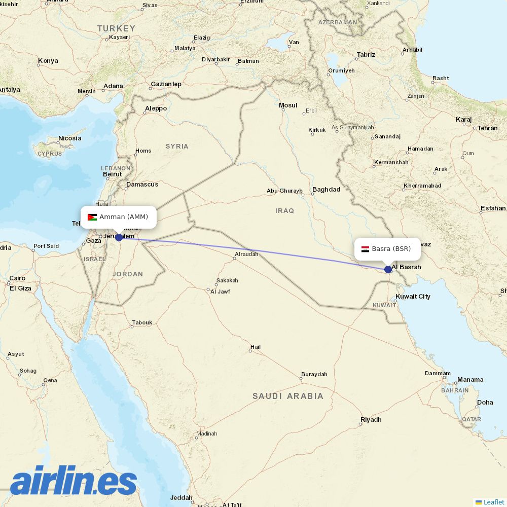 Royal Jordanian from Charles De Gaulle destination map