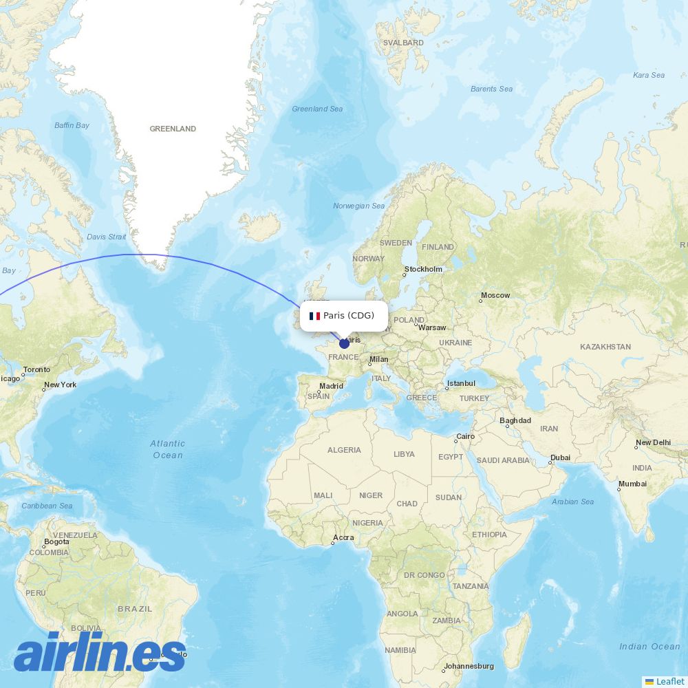 Air Tahiti Nui at CDG route map