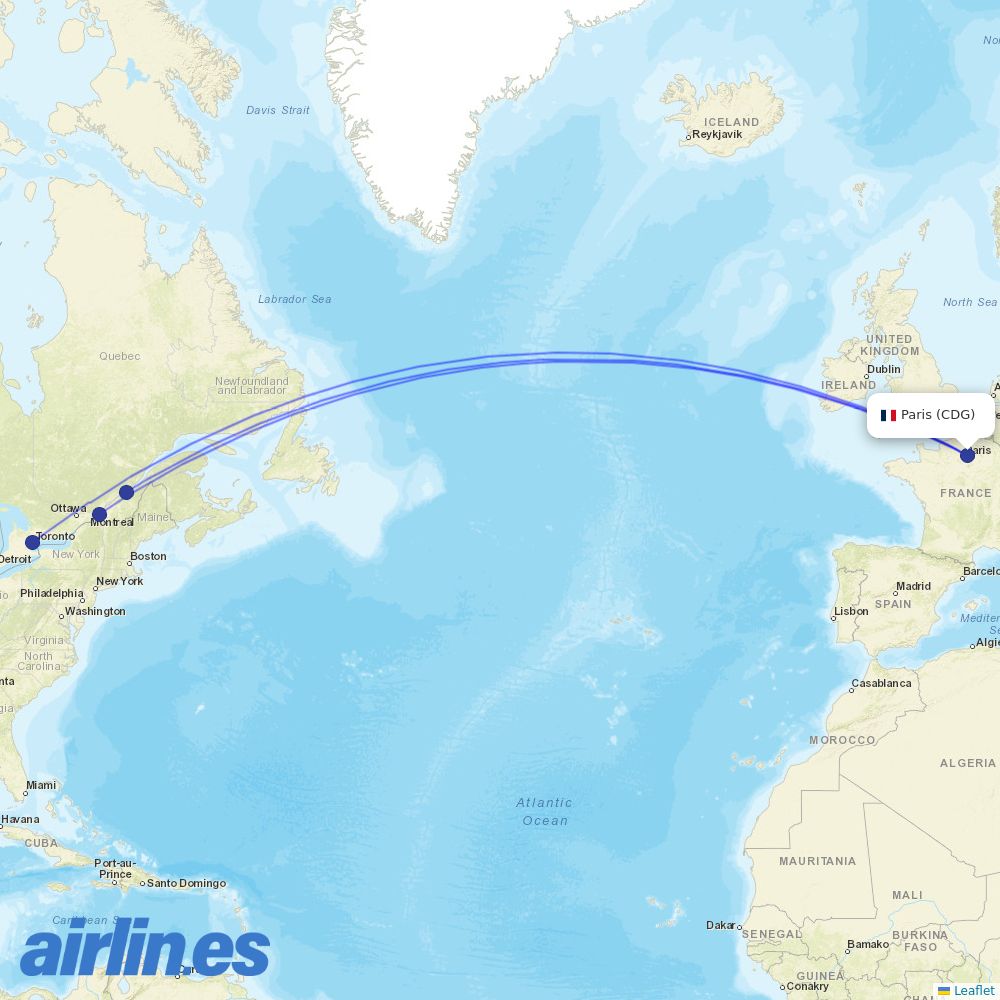 Air Transat at CDG route map