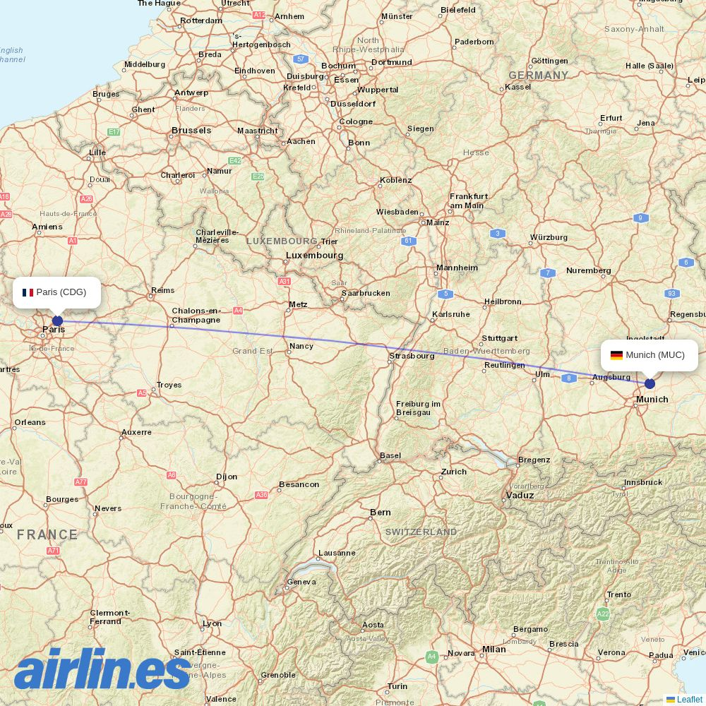 Lufthansa City at CDG route map