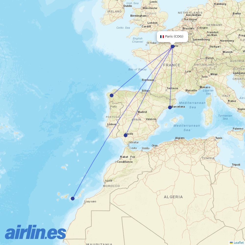 Vueling from Charles De Gaulle destination map