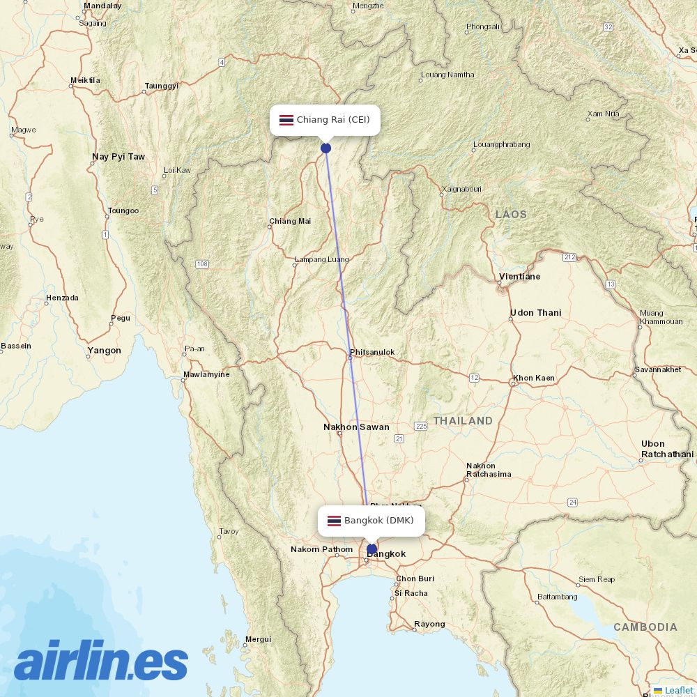 Nok Air from Chiang Rai Intl destination map