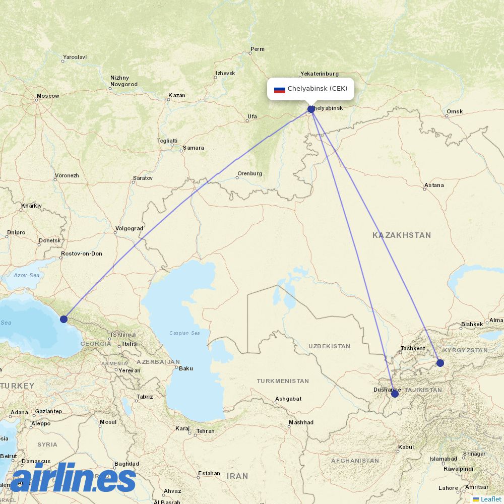 Ural Airlines from Balandino destination map