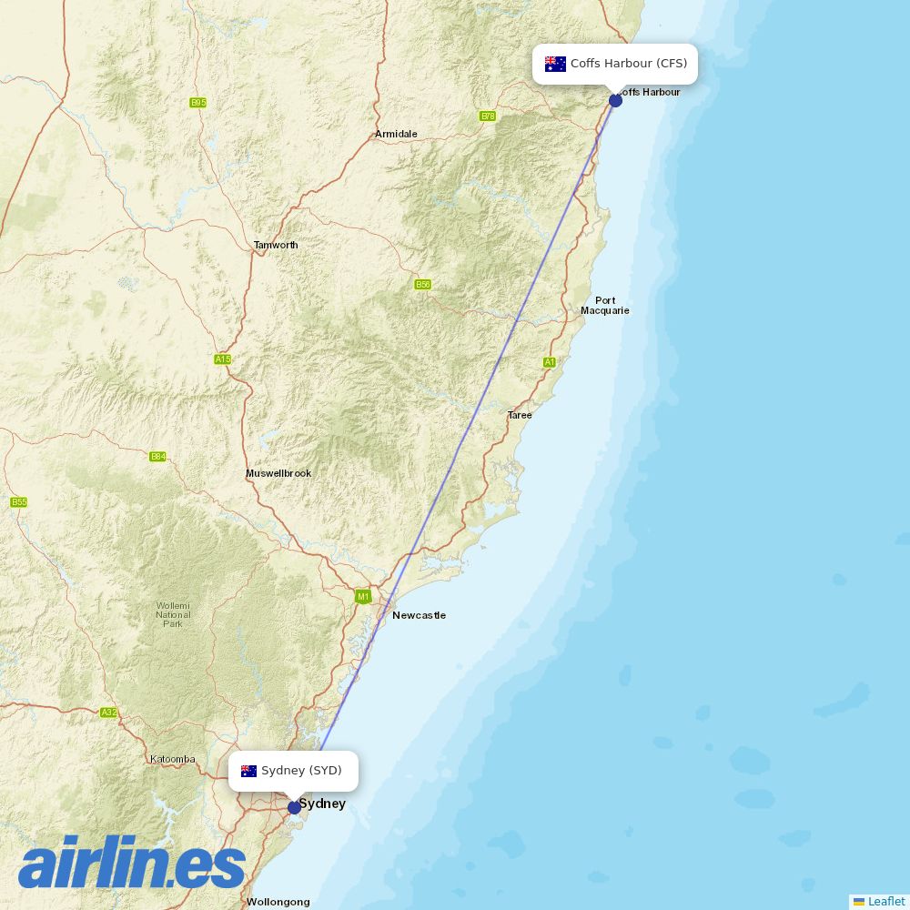 Rex Airlines from Coffs Harbor destination map