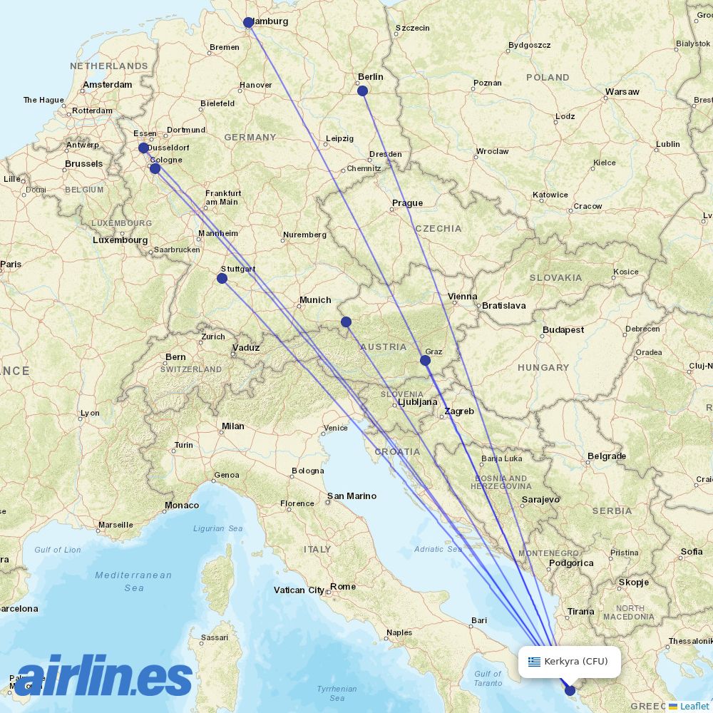 Eurowings from Corfu International Airport destination map