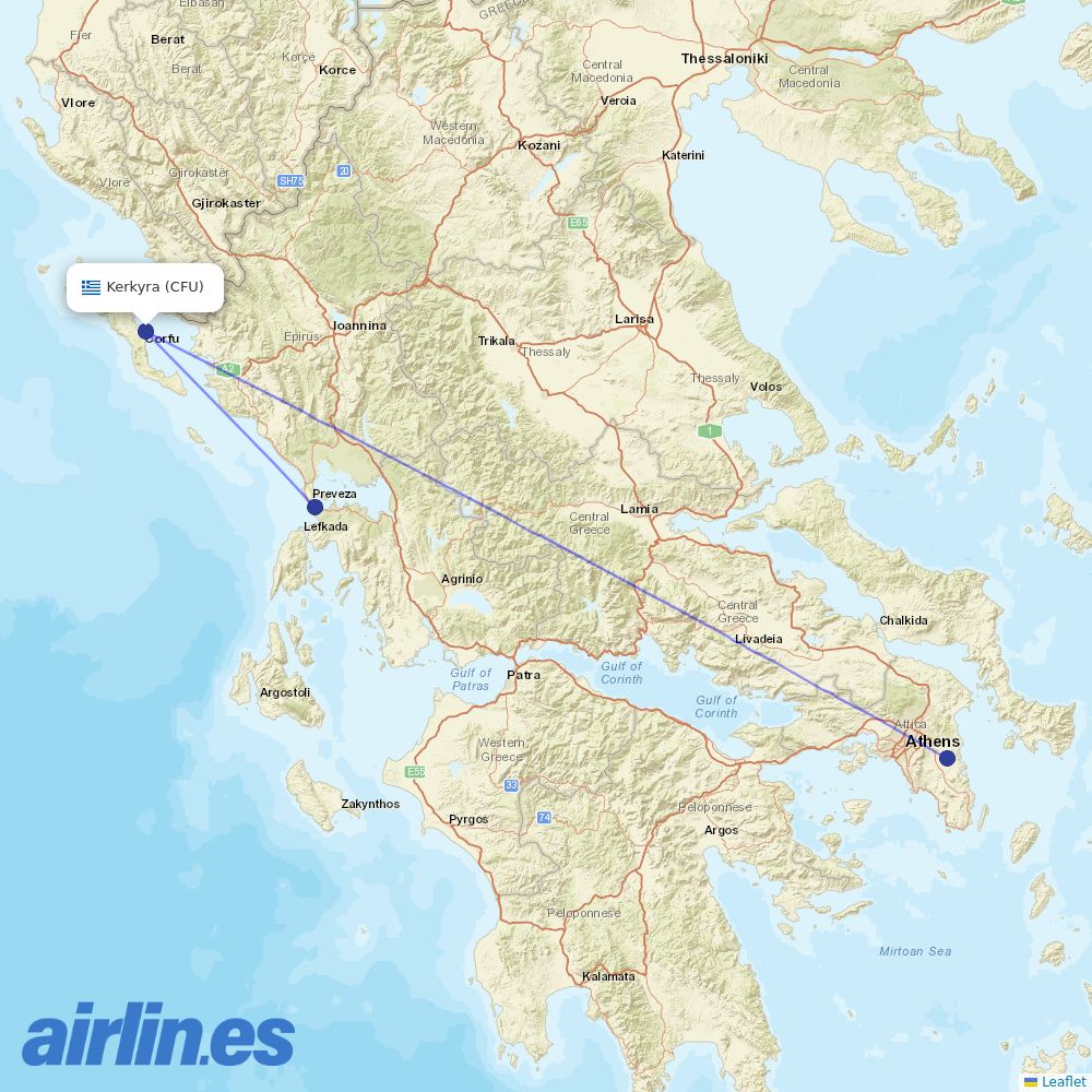 Sky Express from Corfu International Airport destination map