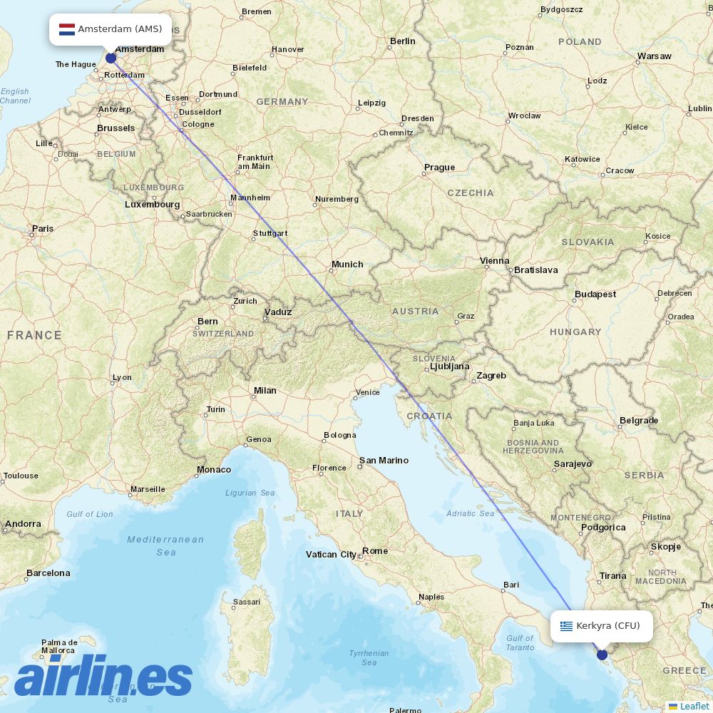 TUIfly Netherlands from Corfu International Airport destination map