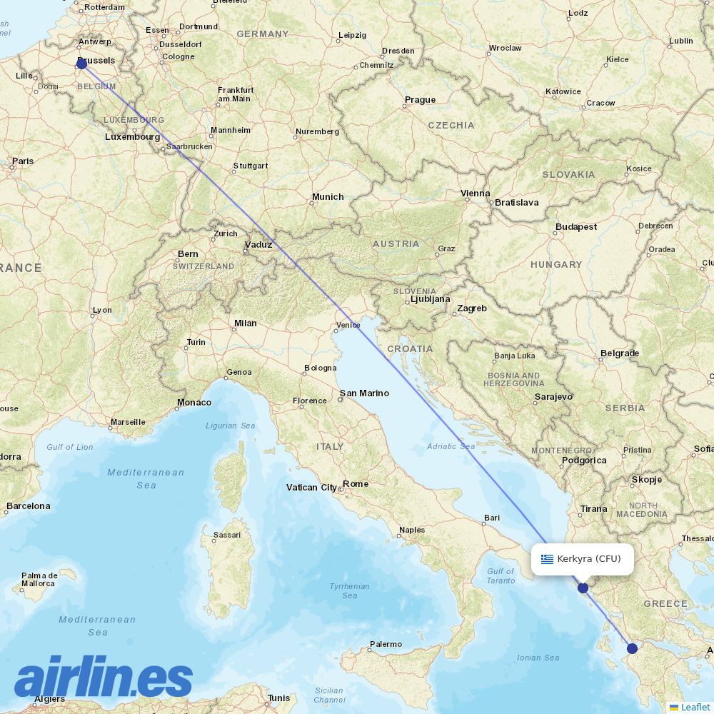 TUI fly Belgium from Corfu International Airport destination map