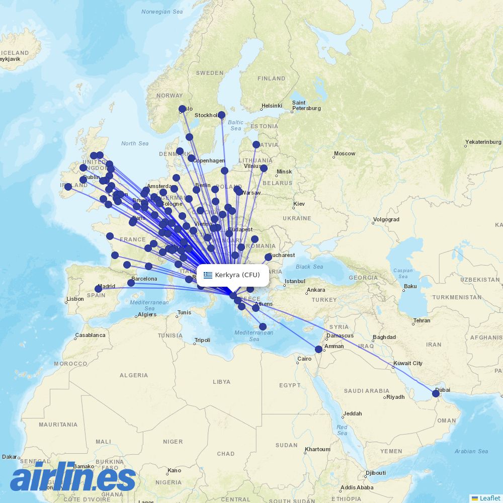 easyJet from Corfu International Airport destination map