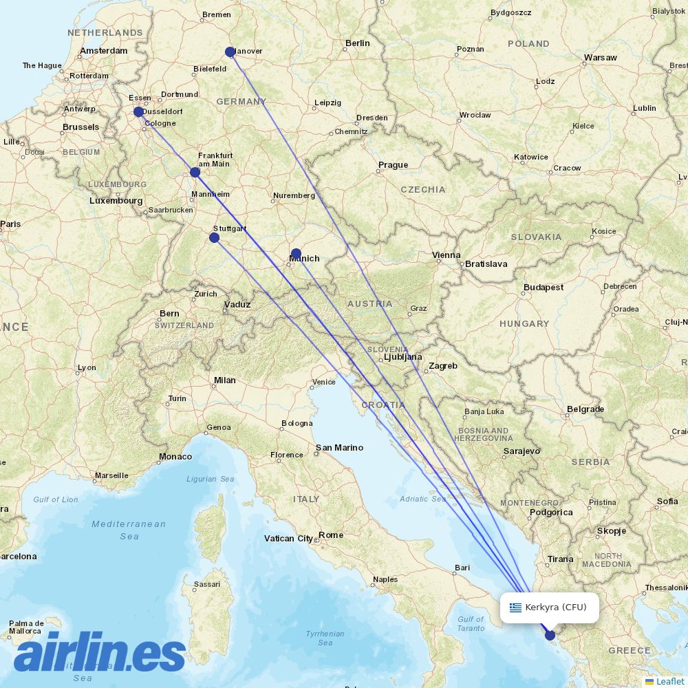 TUI fly Deutschland from Corfu International Airport destination map