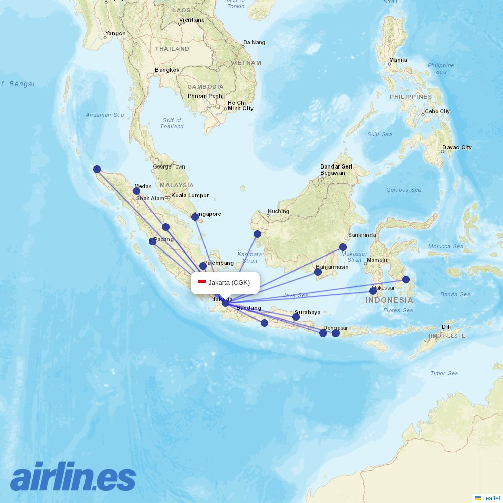 Pelita Air Service from Soekarno Hatta International destination map