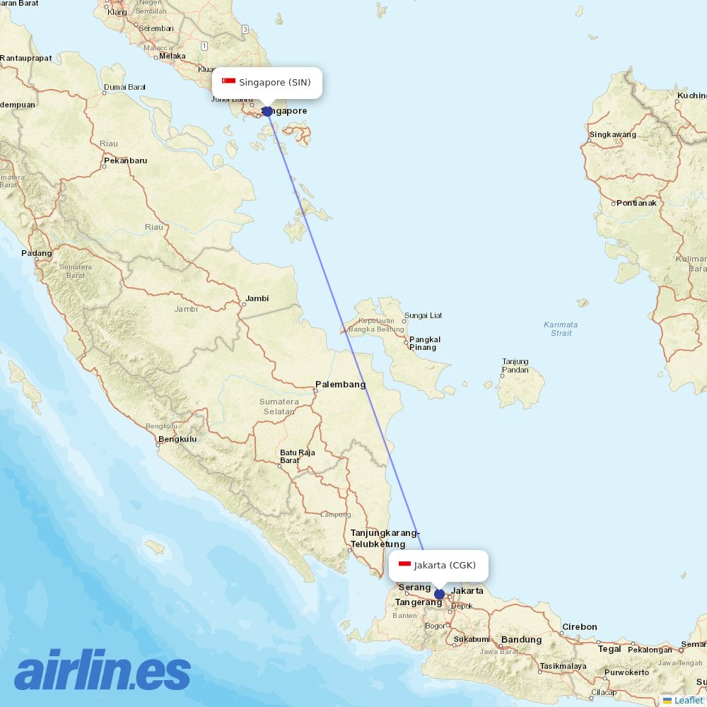 Singapore Airlines at CGK route map