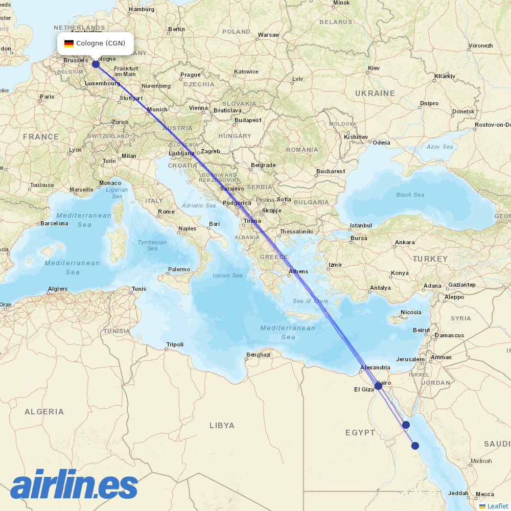 Air Cairo at CGN route map