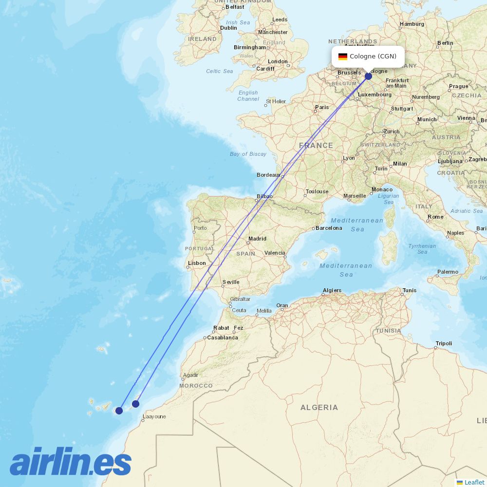 Corendon Airlines Europe at CGN route map