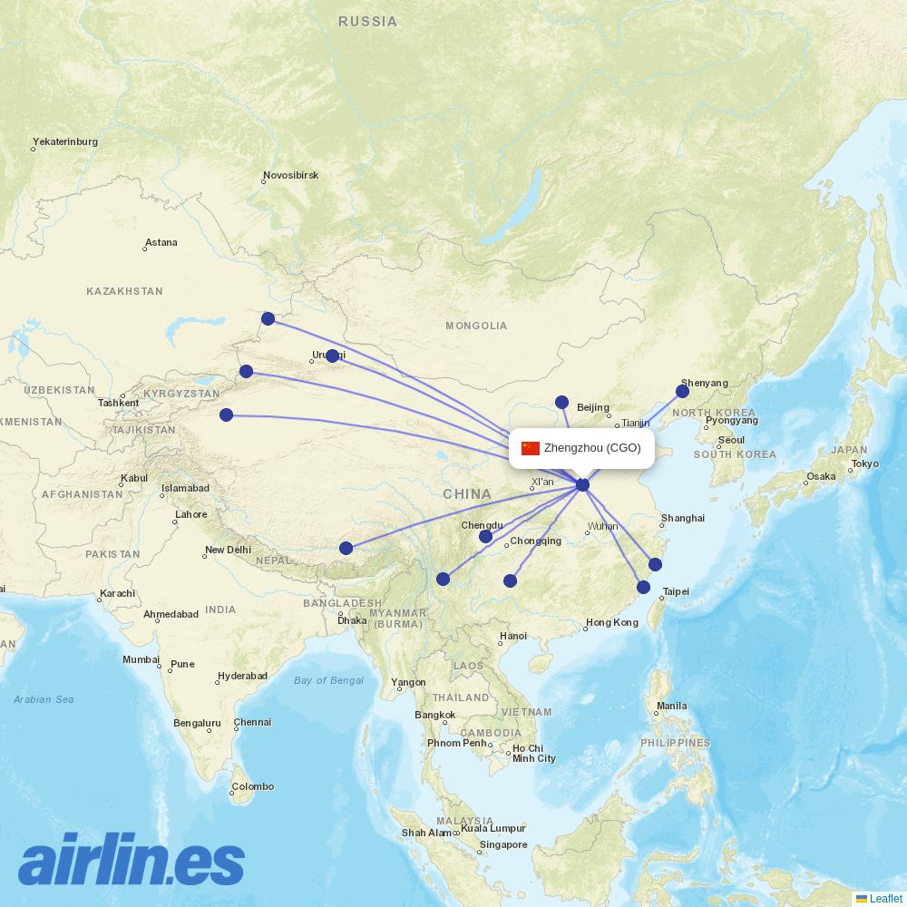 Chengdu Airlines at CGO route map